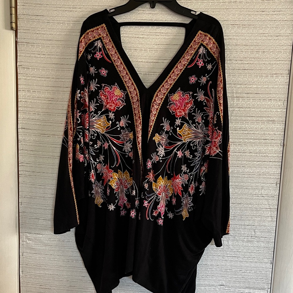 Rose & Olive Black Top with Floral Accents